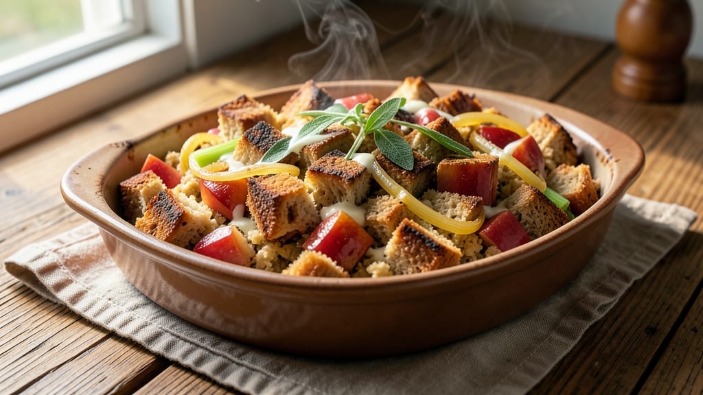 Apple Bread Stuffing Recipe: Spiced Apple Swirls and Crispy Top