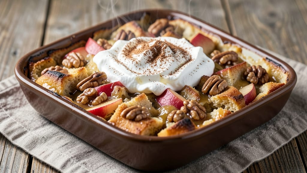 Apple Walnut Bread Pudding Recipe: Warm Spiced Apples and Crunchy Walnut Topping
